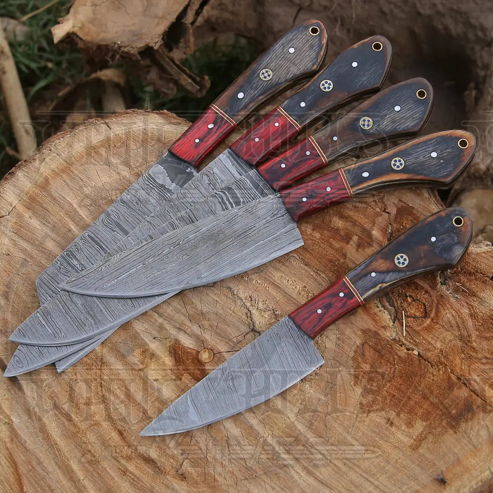 5 Pieces Custom Handmade Damascus Steel Chef Set - 5 Piece Kitchen Knives Set