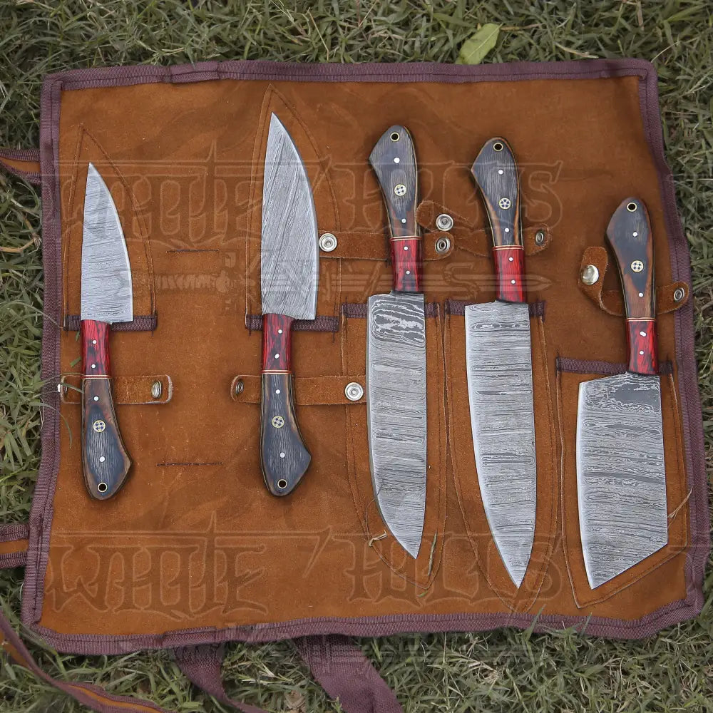 5 Pieces Custom Handmade Damascus Steel Chef Set - 5 Piece Kitchen Knives Set