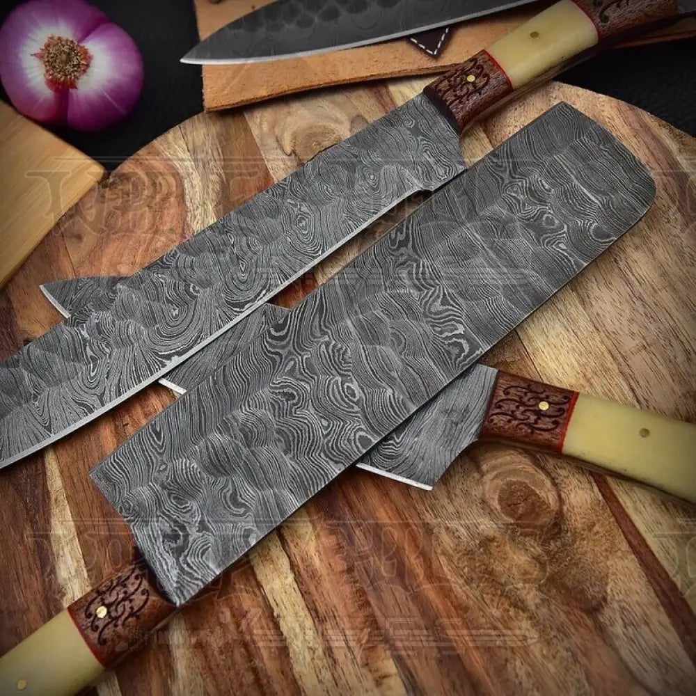 5 Pieces Custom Handmade Damascus Steel Chef Set - 5 Piece Kitchen Knives Set