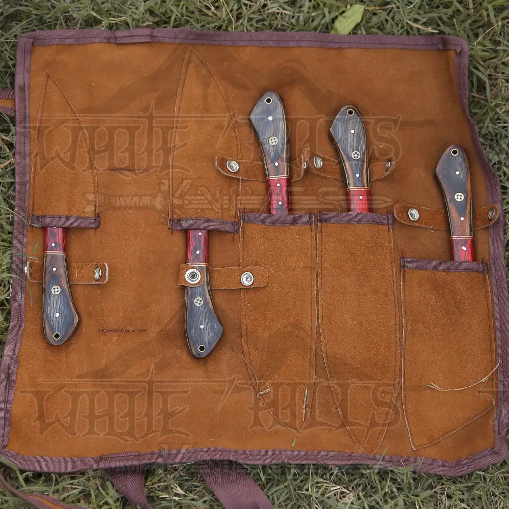 5 Pieces Custom Handmade Damascus Steel Chef Set - 5 Piece Kitchen Knives Set