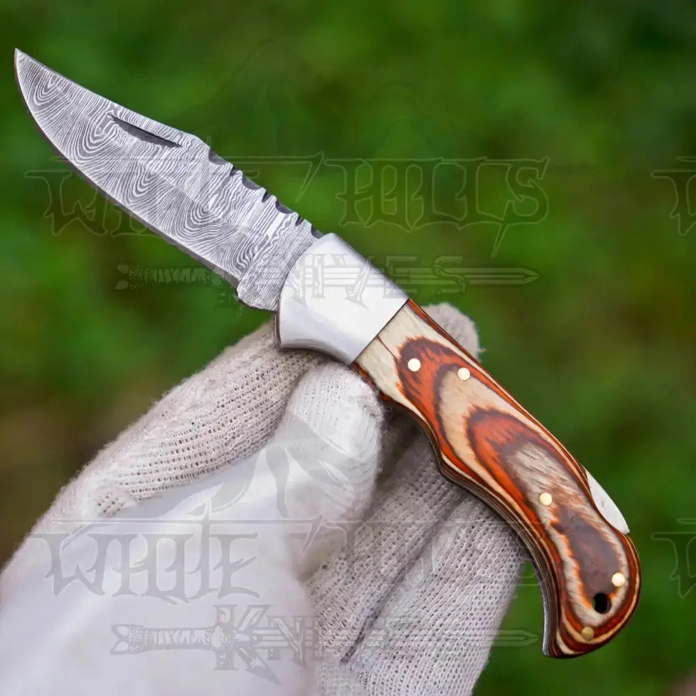 6.5" Handmade Damascus Pocket Knife with Pocket Clip - Pakka Wood Handle WH 5030-CP