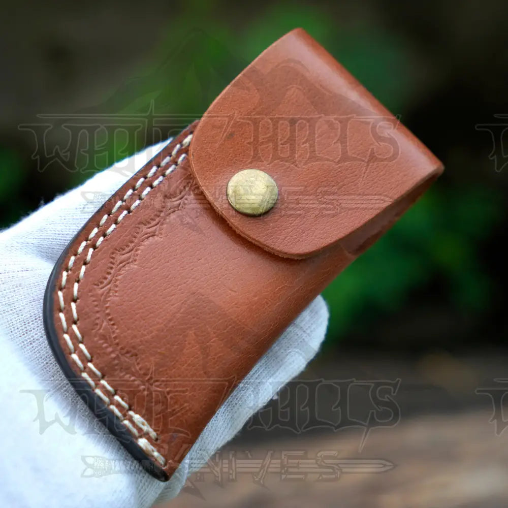 7" Handmade Forged Damascus Pocket Folding Knife with Clip - Pakka Wood Handle - Damascus Bolster WH 3537-CP