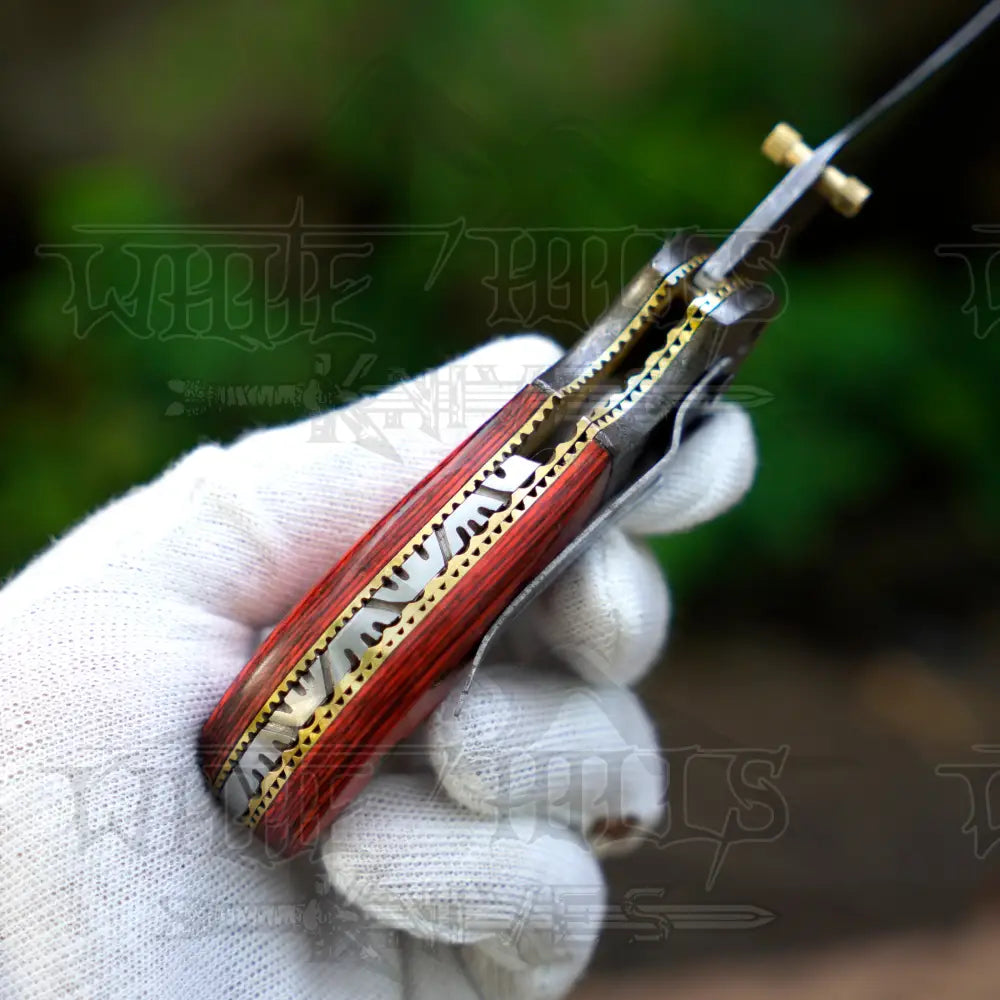 7" Handmade Forged Damascus Pocket Folding Knife with clip - Pakka Wood Handle - Damascus Bolster WH 3538-CP