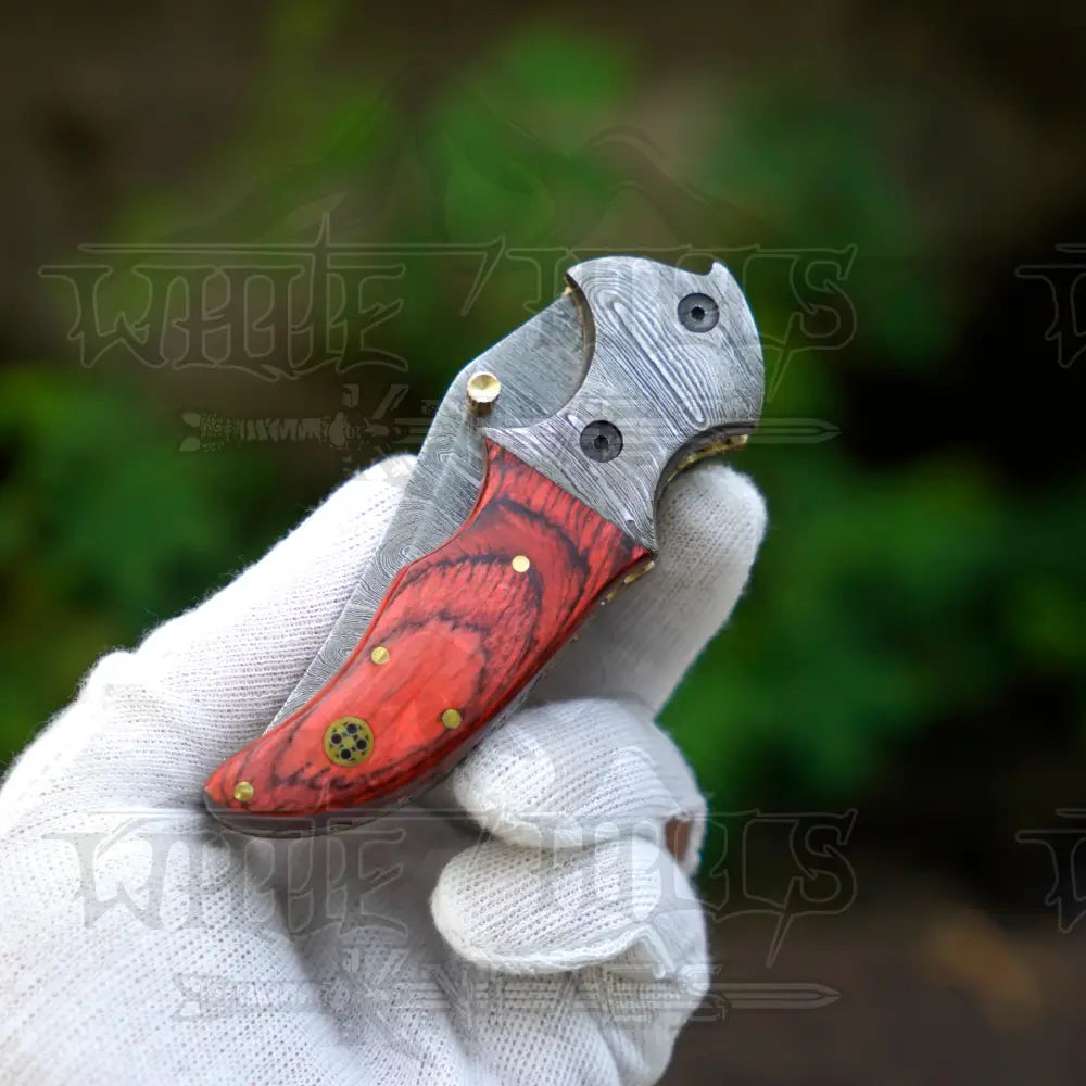 7" Handmade Forged Damascus Pocket Folding Knife with clip - Pakka Wood Handle - Damascus Bolster WH 3538-CP