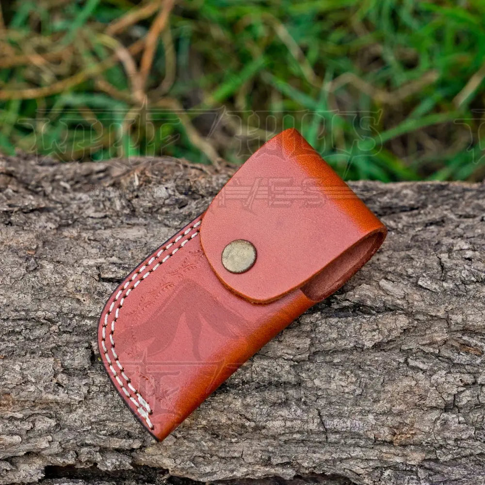 7" Handmade Forged Damascus Pocket Knife with Pocket Clip - Red Pakka Wood Handle - Damascus Bolster WH 3534-CP