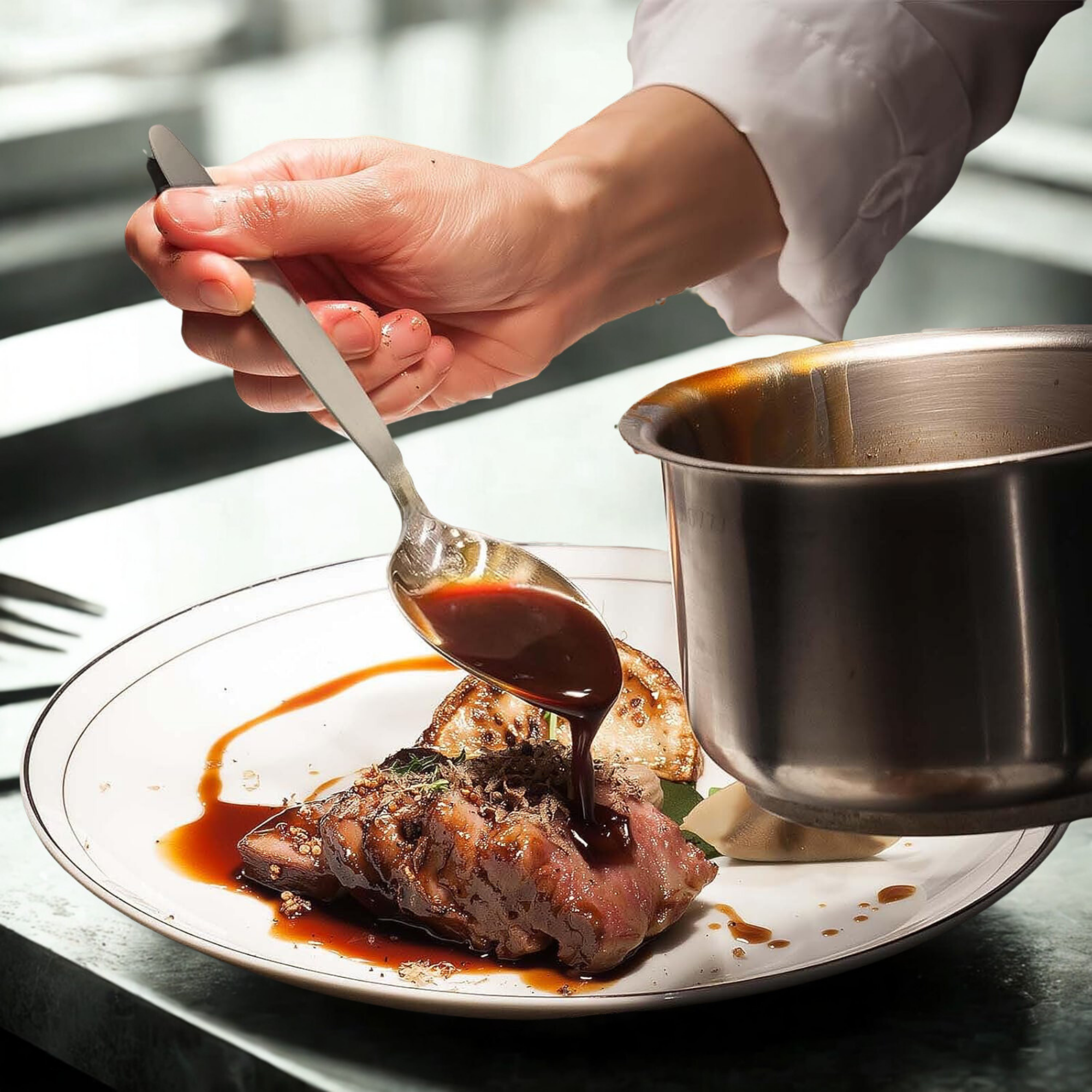 Chef Kunz Spoon | 9 inch 2.5 Tbsp18/10 Stainless Steel Serving Spoon | Basting Quenelle Cooking Plating Dinner Chef Spoons