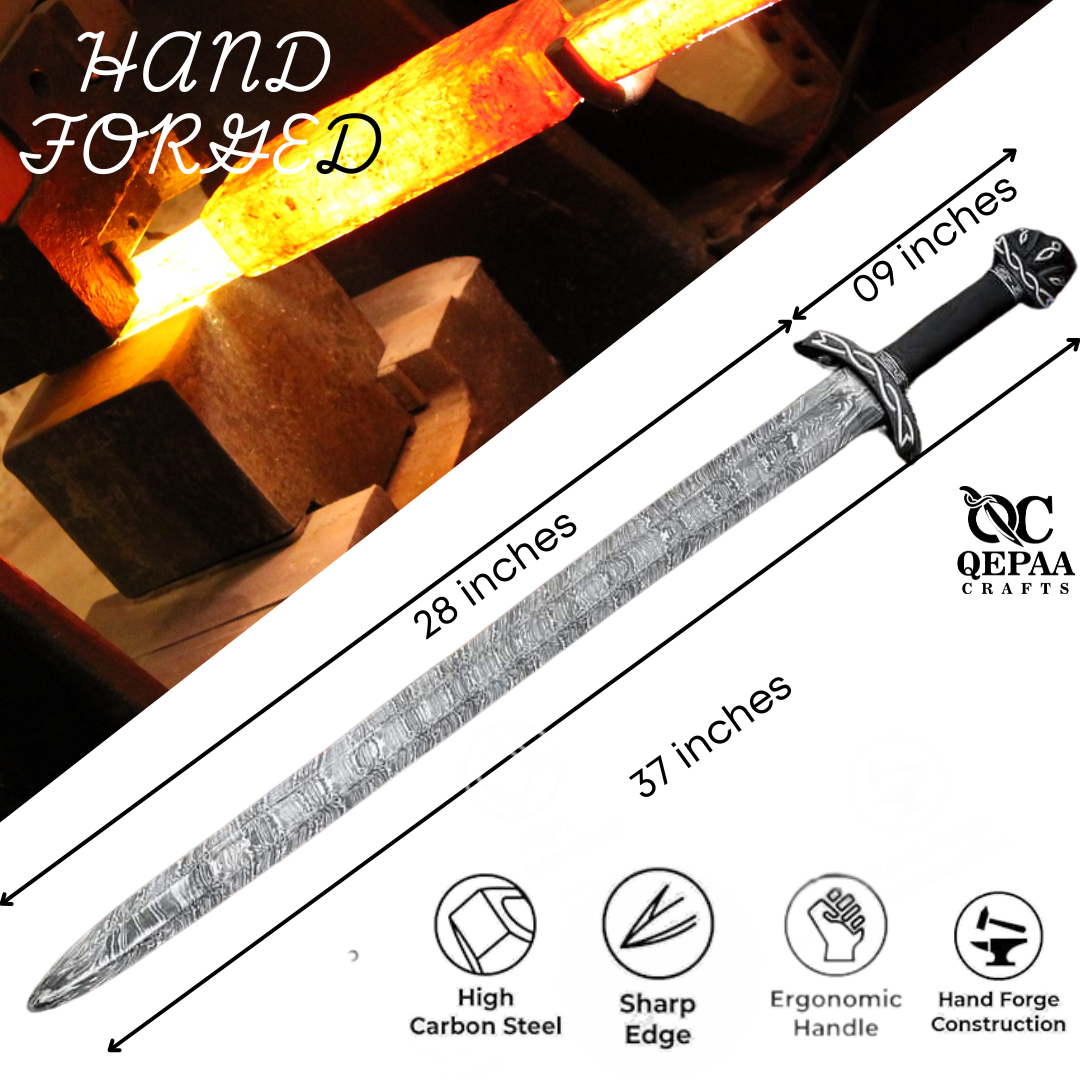Handmade Damascus Steel Real Viking Style Sword, Collectible Medieval Replica
