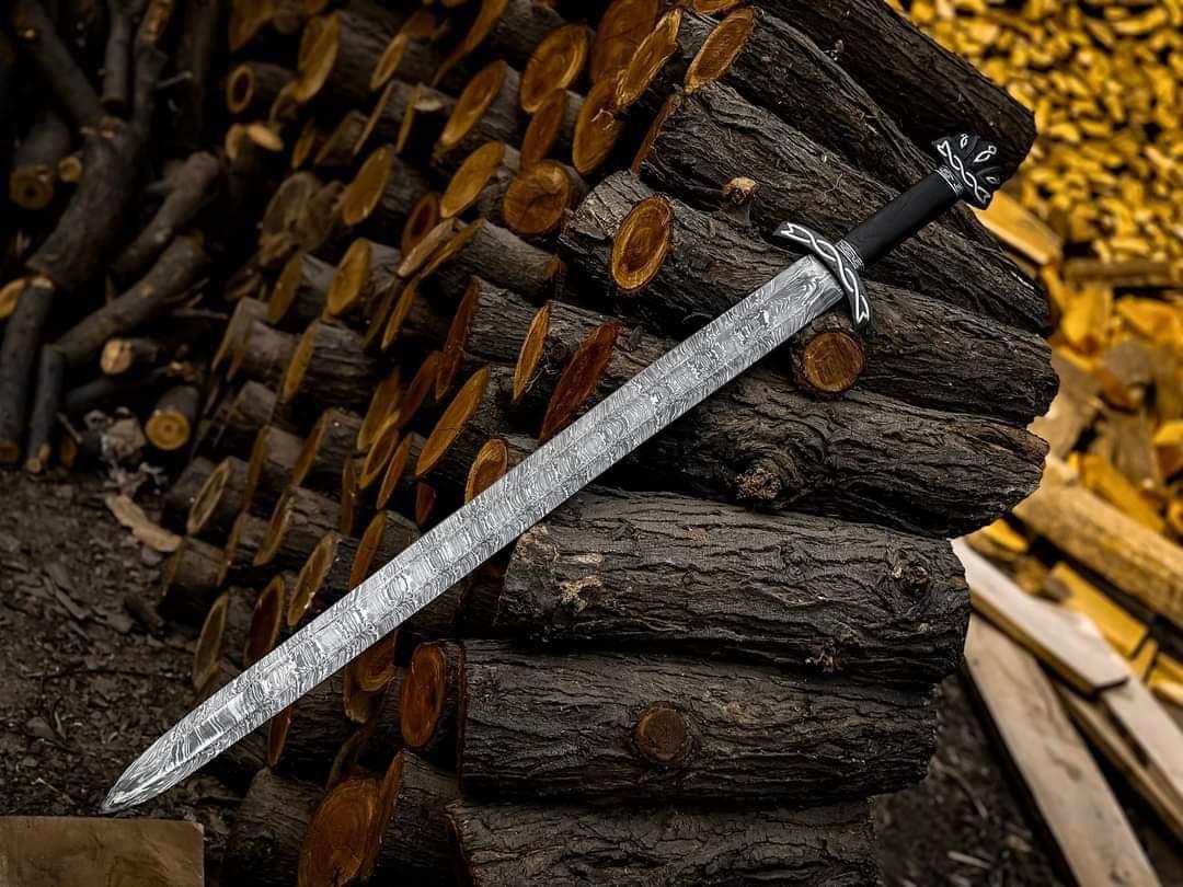 Handmade Damascus Steel Real Viking Style Sword, Collectible Medieval Replica