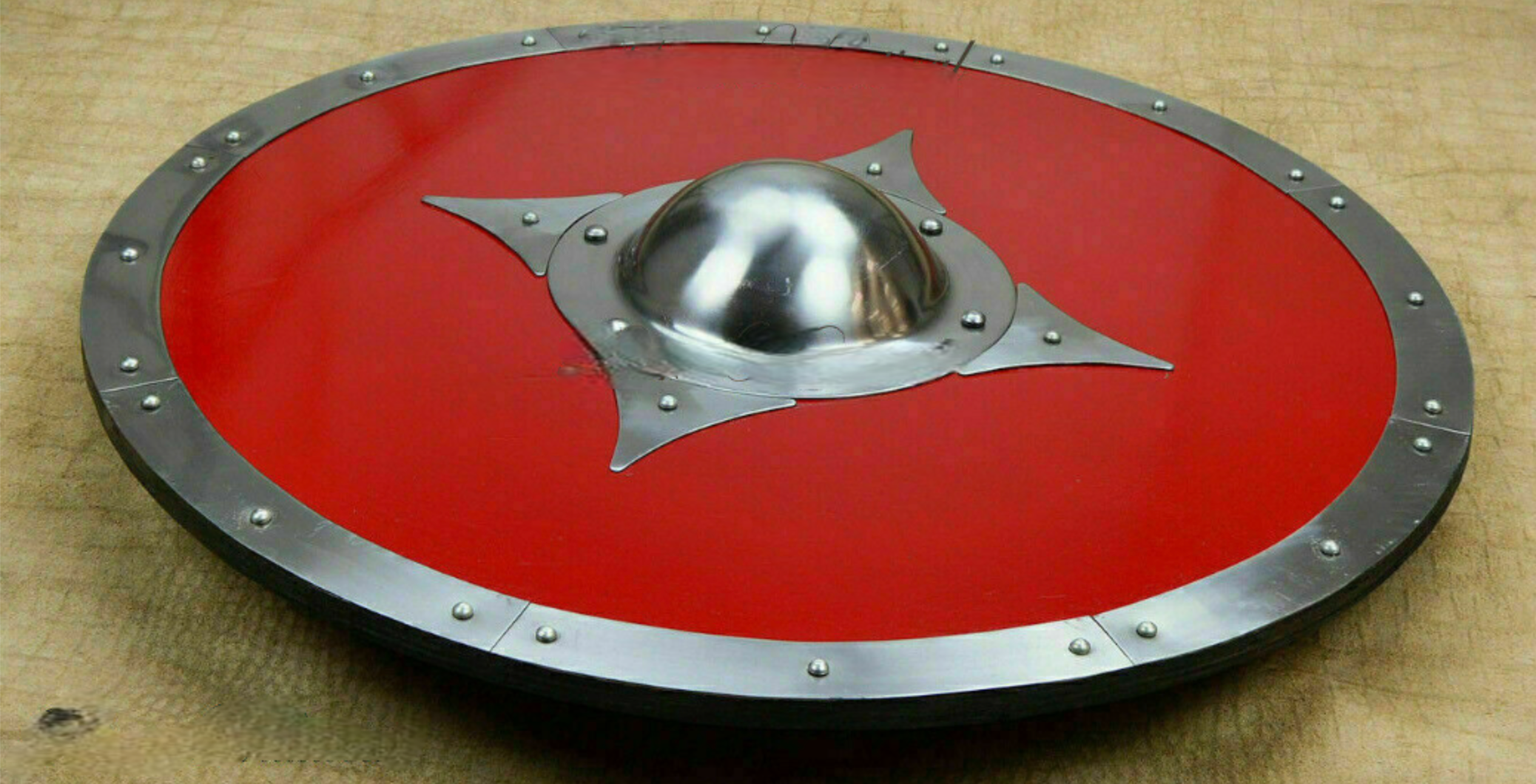 Medieval Red Shield with Silver-like Gauge