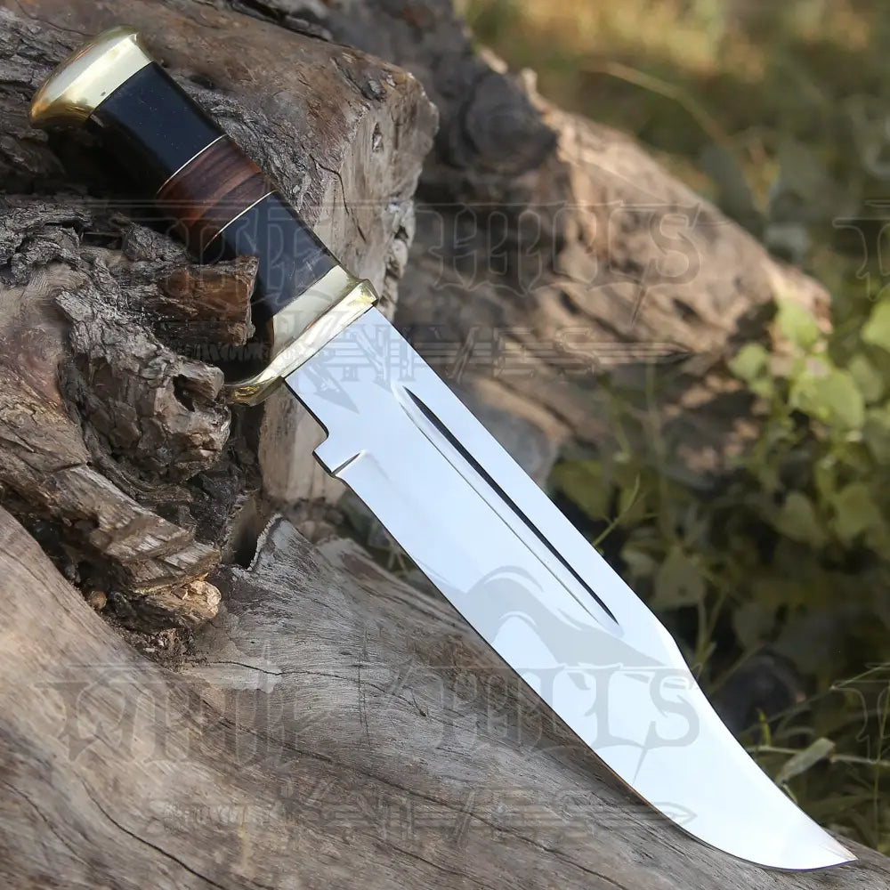Bowie Knife - Handmade D2 Bowie Knife Steel Hunting Fix Blade - Bull Horn & Leather Handle