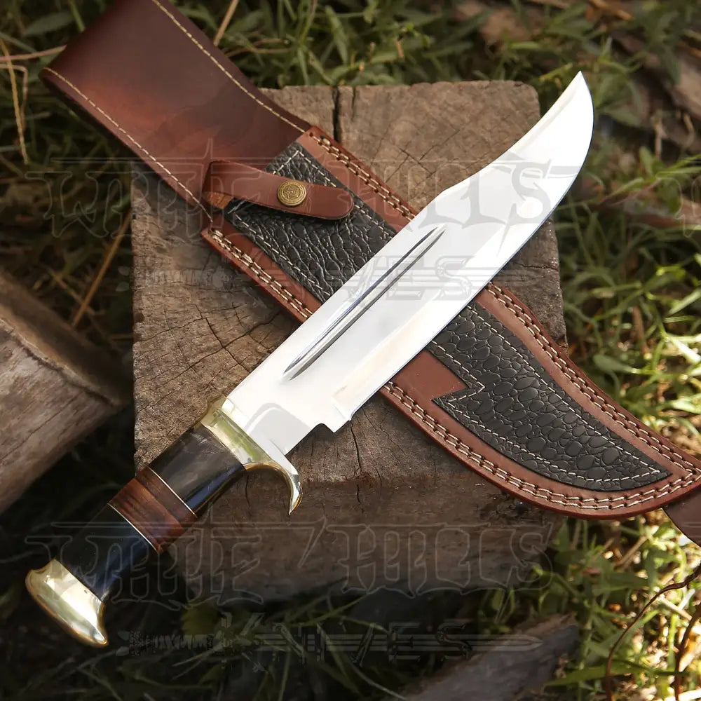 Bowie Knife - Handmade D2 Bowie Knife Steel Hunting Fix Blade - Bull Horn & Leather Handle