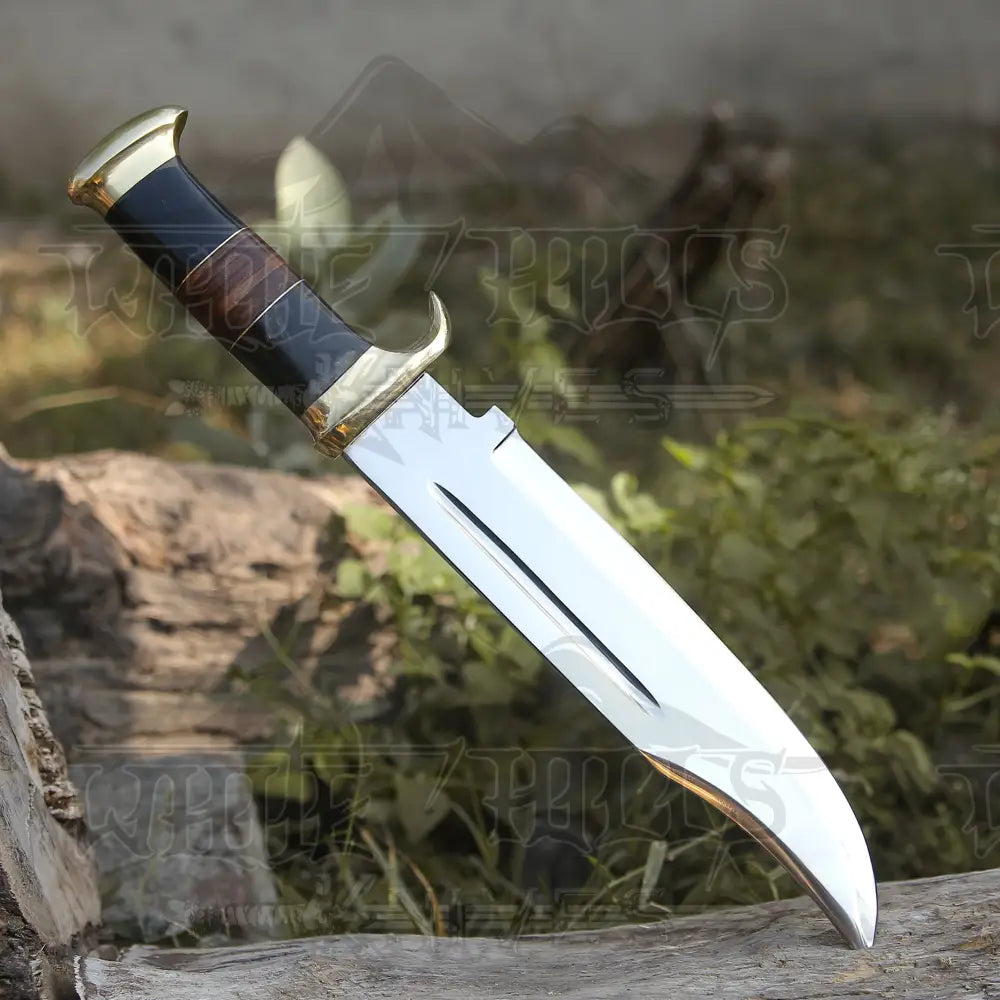 Bowie Knife - Handmade D2 Bowie Knife Steel Hunting Fix Blade - Bull Horn & Leather Handle
