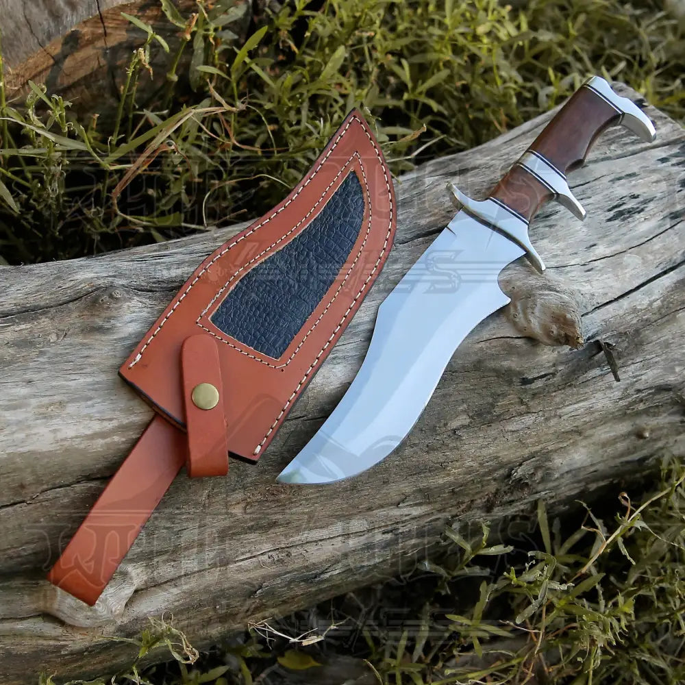 Bowie Knife - Handmade Fix Blade Hunting Knife - Semi Stainless Steel - Rose Wood Handle