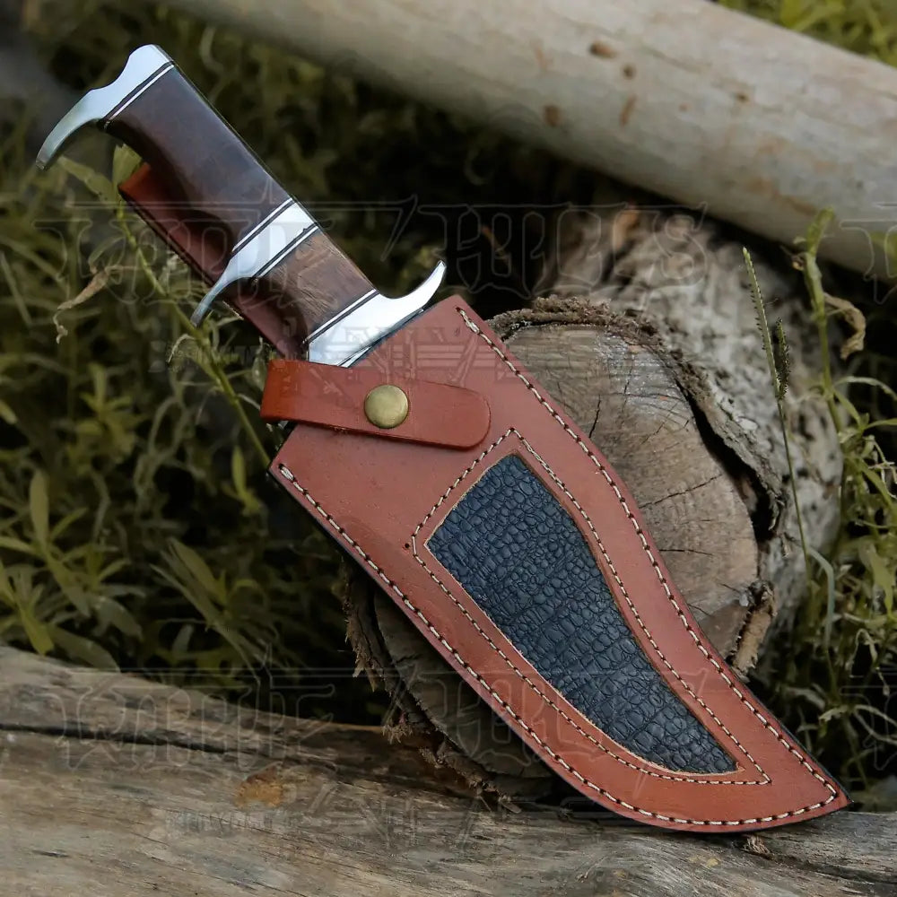 Bowie Knife - Handmade Fix Blade Hunting Knife - Semi Stainless Steel - Rose Wood Handle