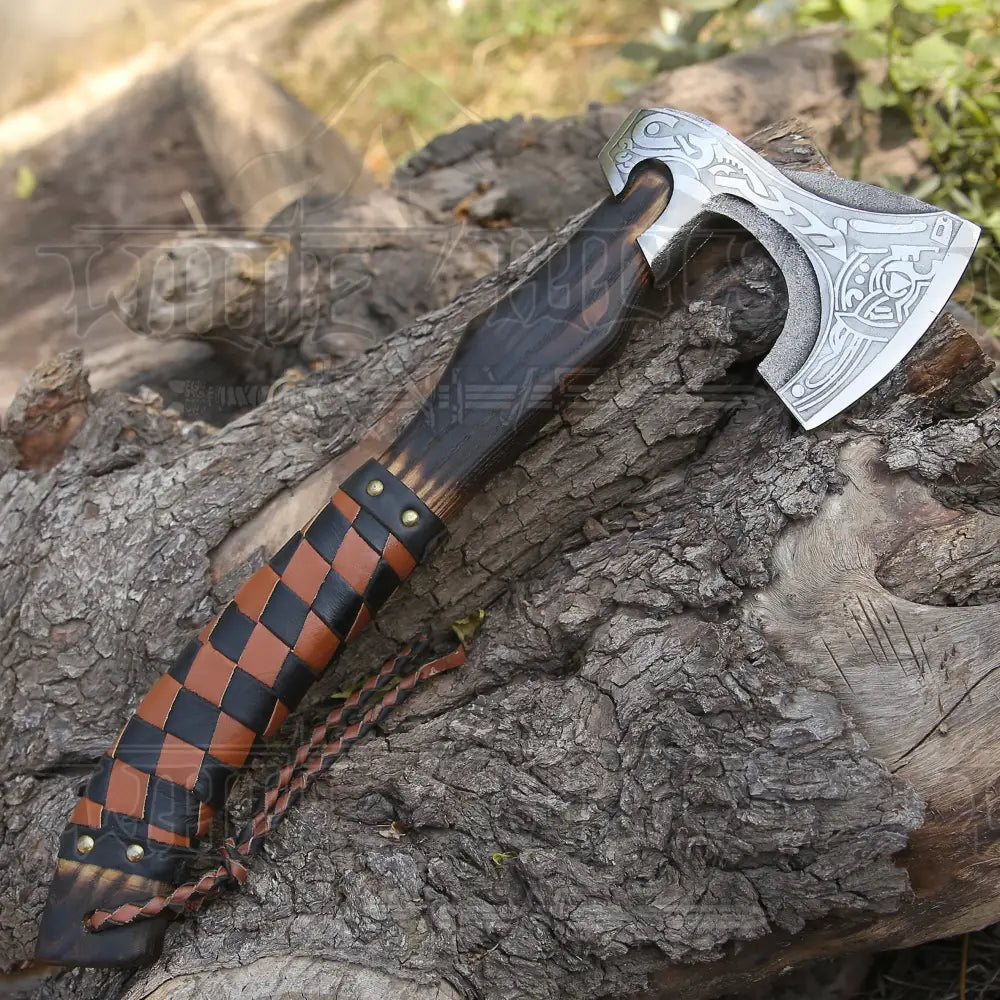 Custom Hand Forged Carbon Steel Medieval Wood Axe with Ash Wood Shaft - Viking Axe