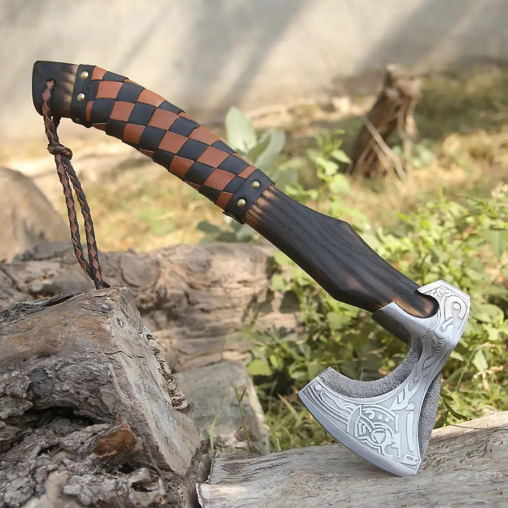 Custom Hand Forged Carbon Steel Medieval Wood Axe with Ash Wood Shaft - Viking Axe
