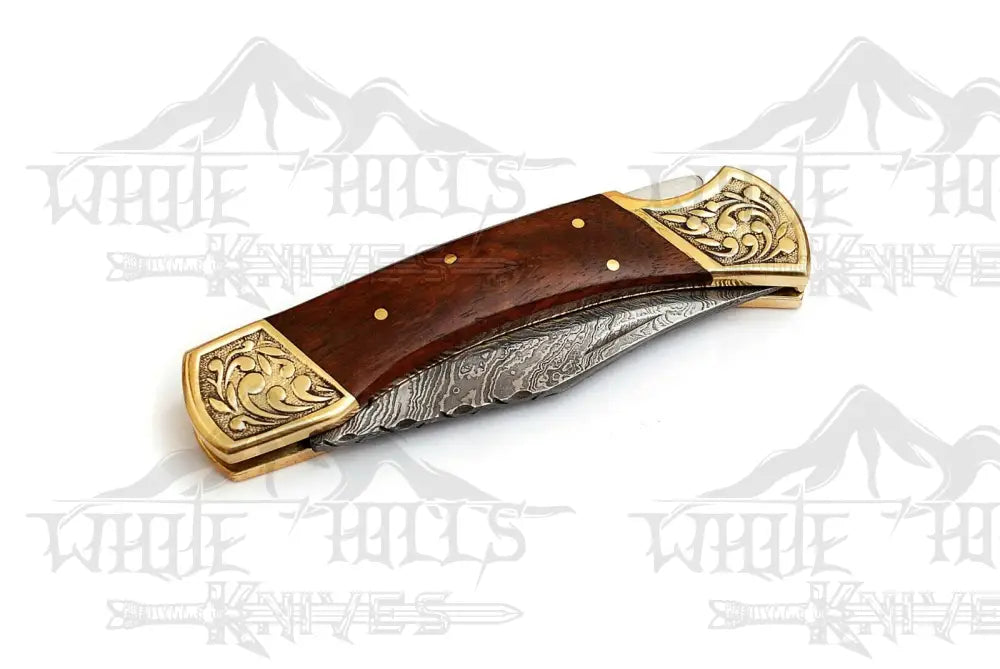 Damascus Steel Pocket Folding Hunter Knife