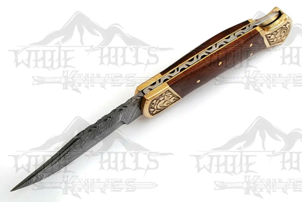 Damascus Steel Pocket Folding Hunter Knife