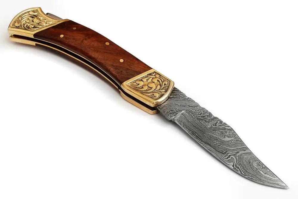 Damascus Steel Pocket Folding Hunter Knife