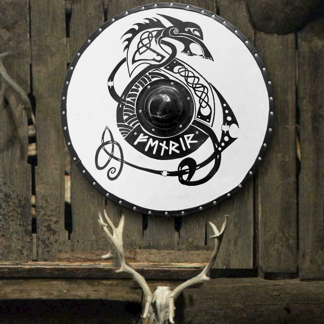 Fenrir Black and White Smooth Viking Shield, 24"