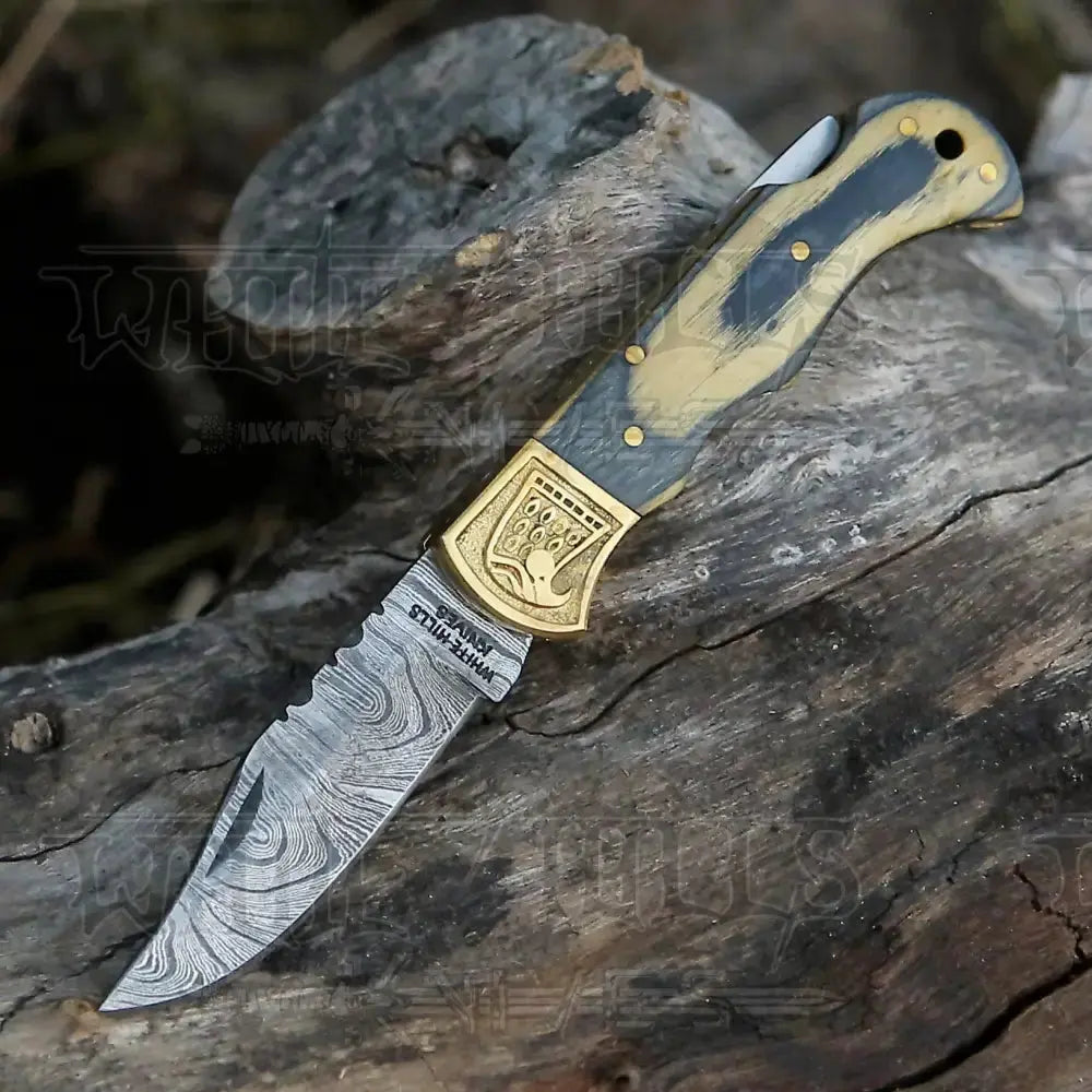 Handmade Damascus Pocket Knife-Camping Folding Blade With Pakka Wood Handle