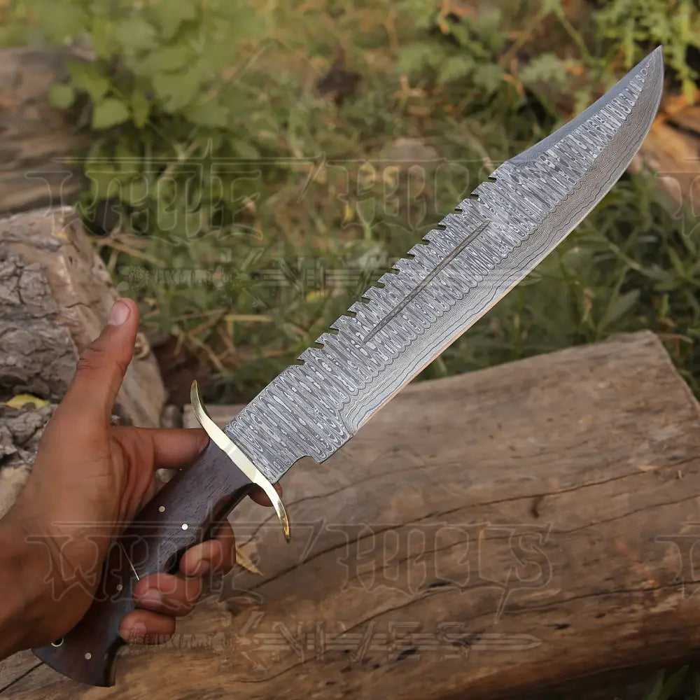 Handmade Forged Damascus Steel Hunting Bowie Rambo Knife With Wood Handle WH 4409