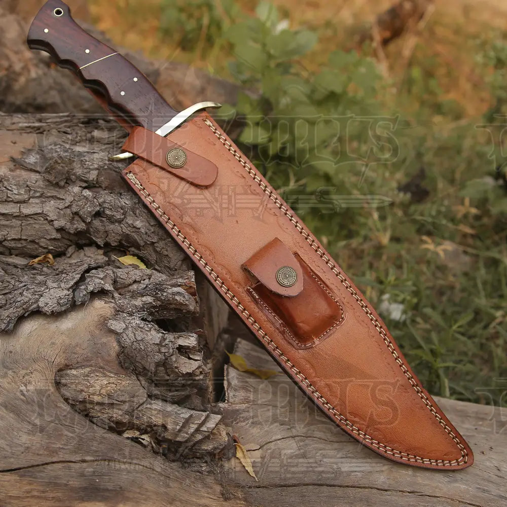 Handmade Forged Damascus Steel Hunting Bowie Rambo Knife With Wood Handle WH 4409