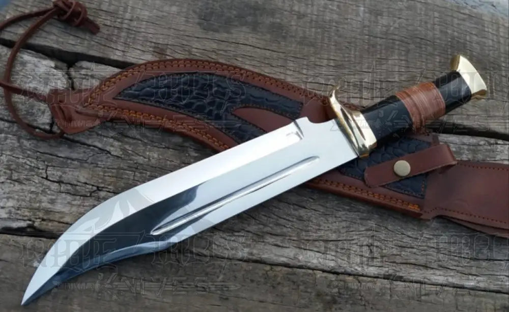 15" Handmade Damascus Steel Bowie Hunting Knife- Buffalo Horn Handle